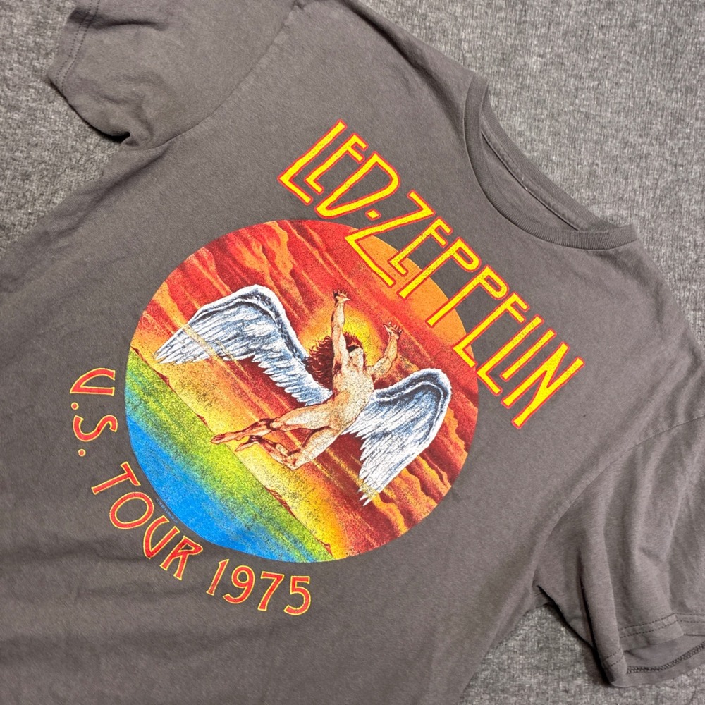Led Zeppelin Graphic T-Shirt Mens Large Gray US Tour 1975 Swan Song
